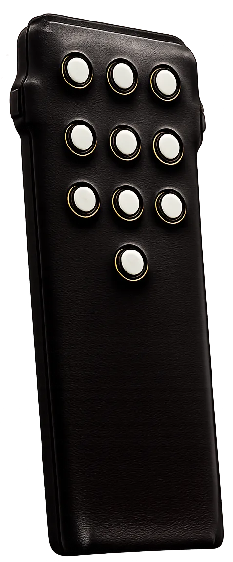 The Nexus Remote — a sleek black handheld cueing device